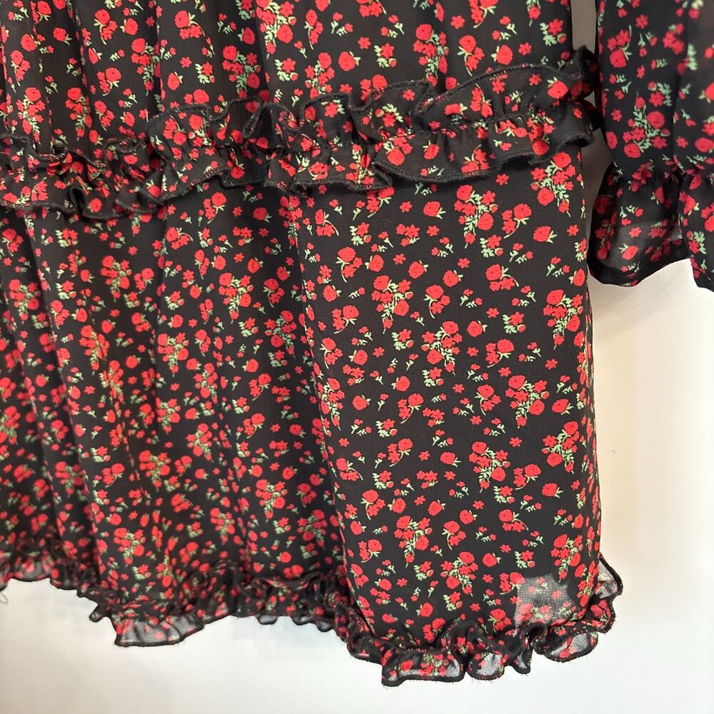 ROW A Nordstrom Rack Dress Small Black Red Floral Open Back Ruffle Mini NWT #X - Picture 6 of 9